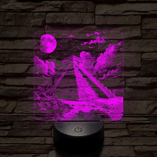 Maja ősi rom templom 7 színű, valósághűen gravírozott 3D led lámpa
