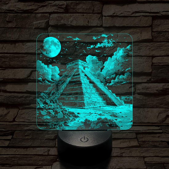 Maja ősi rom templom 7 színű, valósághűen gravírozott 3D led lámpa