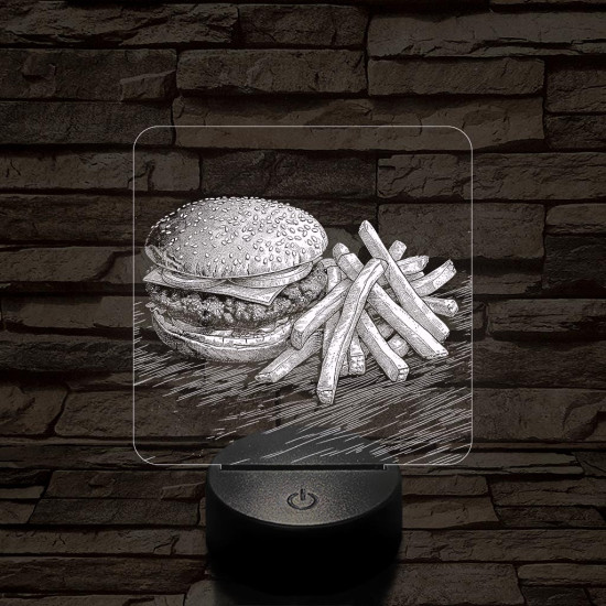 Street food sajtburger és krumpli 7 színű, valósághűen gravírozott 3D led lámpa