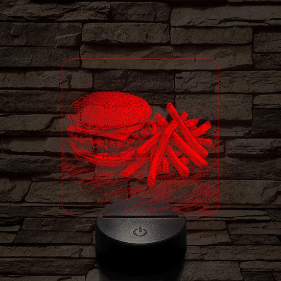 Street food sajtburger és krumpli 7 színű, valósághűen gravírozott 3D led lámpa