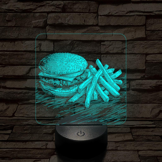 Street food sajtburger és krumpli 7 színű, valósághűen gravírozott 3D led lámpa