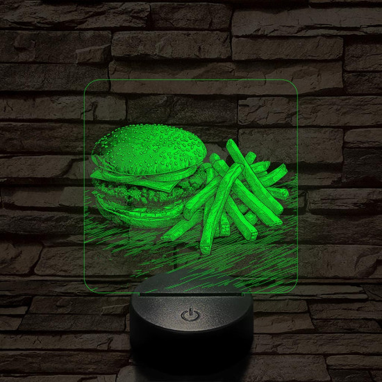 Street food sajtburger és krumpli 7 színű, valósághűen gravírozott 3D led lámpa