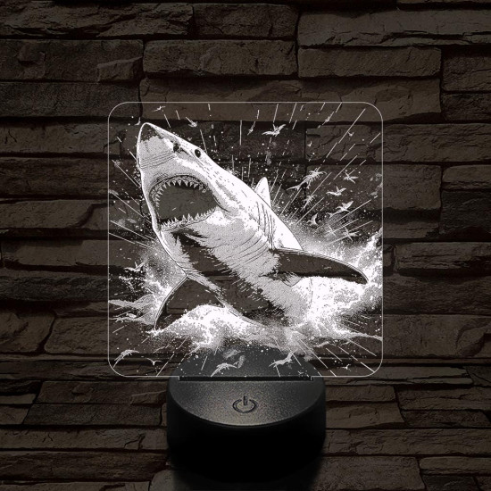 Támadó cápa 7 színű valósághű 3D led lámpa