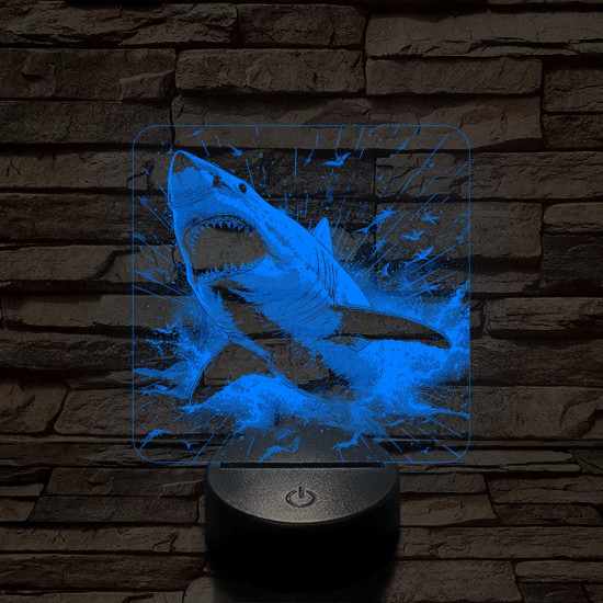 Támadó cápa 7 színű valósághű 3D led lámpa