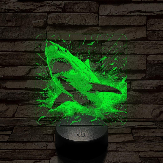 Támadó cápa 7 színű valósághű 3D led lámpa