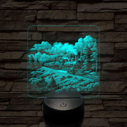 Erdei gőzmozdony 7 színű valósághű 3D led lámpa