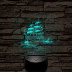 Három árbócos fregatt hajó 7 színű valósághű 3D led lámpa