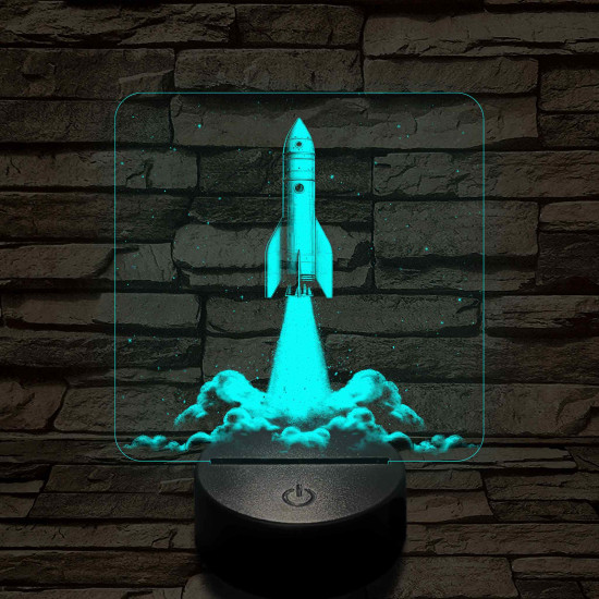 Űrrakéta kilövés közben 7 színű valósághű 3D led lámpa