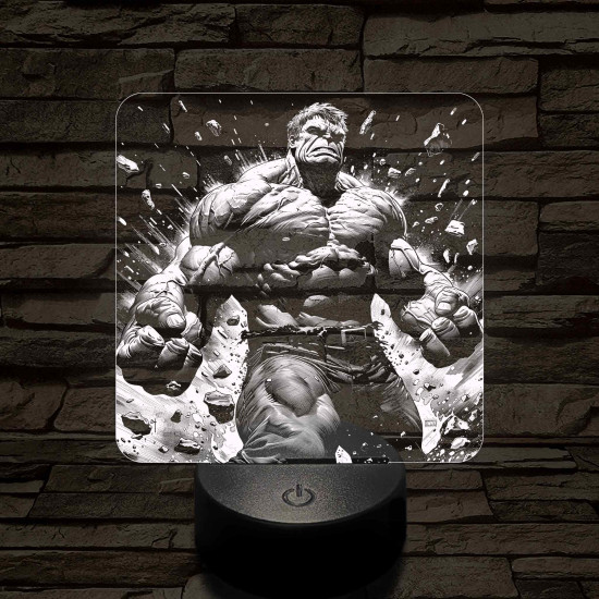 Hulk "boldog" 7 színű valósághű 3D led lámpa