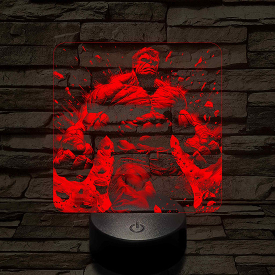 Hulk "boldog" 7 színű valósághű 3D led lámpa