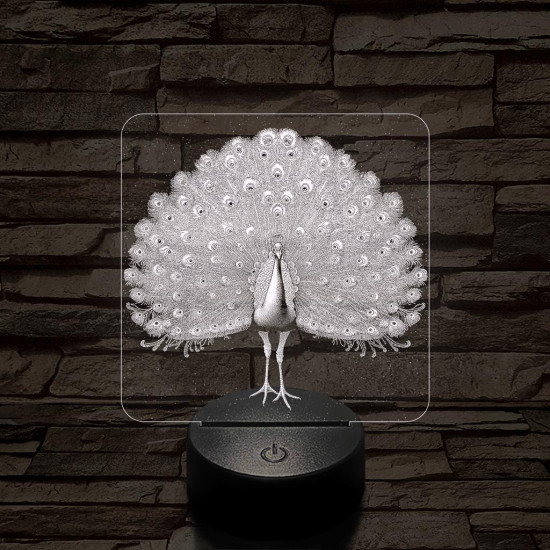 Gyönyörű páva madár 7 színű valósághű 3D led lámpa