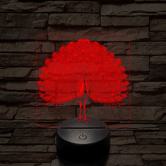 Gyönyörű páva madár 7 színű valósághű 3D led lámpa