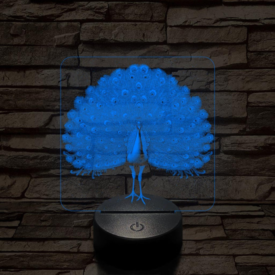 Gyönyörű páva madár 7 színű valósághű 3D led lámpa