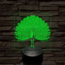 Gyönyörű páva madár 7 színű valósághű 3D led lámpa