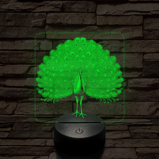 Gyönyörű páva madár 7 színű valósághű 3D led lámpa
