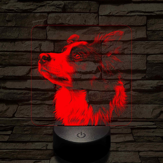 Border Collie portré 7 színű valósághű 3D led lámpa