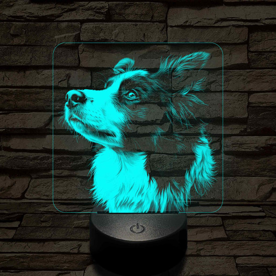 Border Collie portré 7 színű valósághű 3D led lámpa