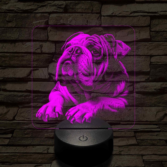 Angol Buldog portré 7 színű valósághű 3D led lámpa