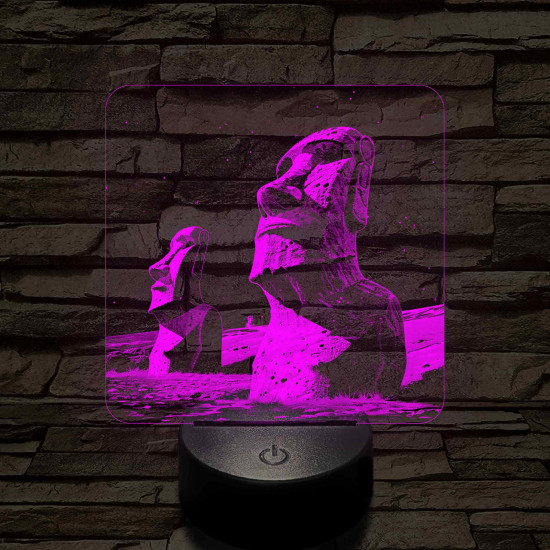 A Húsvét-sziget rejtélyes szobrai 7 színű valósághű 3D led lámpa
