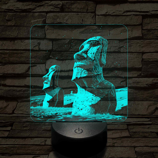 A Húsvét-sziget rejtélyes szobrai 7 színű valósághű 3D led lámpa