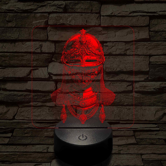 Díszes rostélyos lovagi sisak 7 színű, valósághűen gravírozott 3D led lámpa