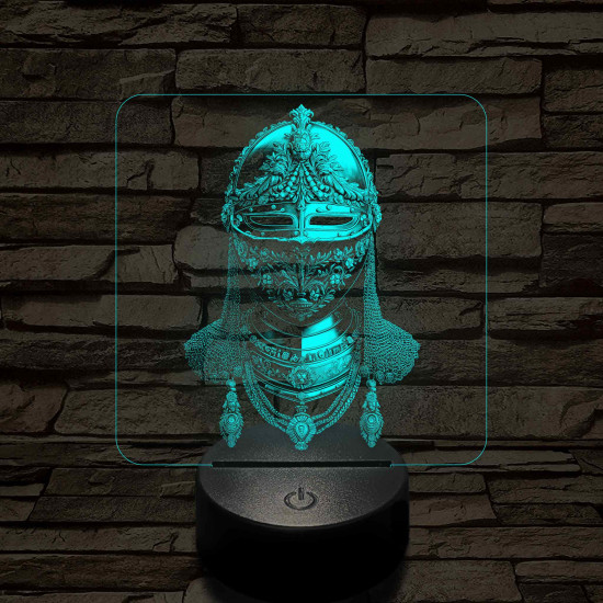 Díszes rostélyos lovagi sisak 7 színű, valósághűen gravírozott 3D led lámpa