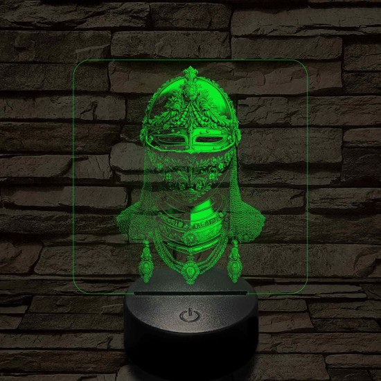 Díszes rostélyos lovagi sisak 7 színű, valósághűen gravírozott 3D led lámpa