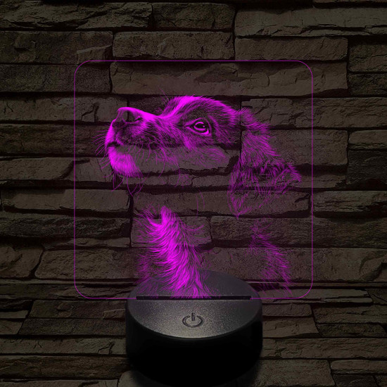 Kölyök Border Collie portré 7 színű valósághű 3D led lámpa