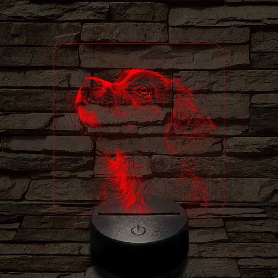 Kölyök Border Collie portré 7 színű valósághű 3D led lámpa