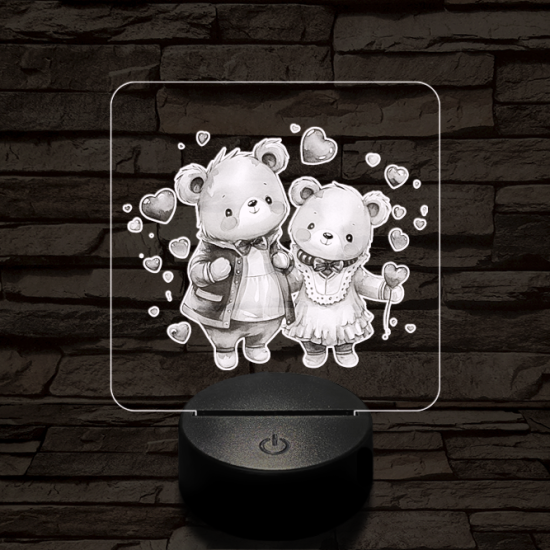 Édes szív macik 7 színű valósághű 3D led lámpa