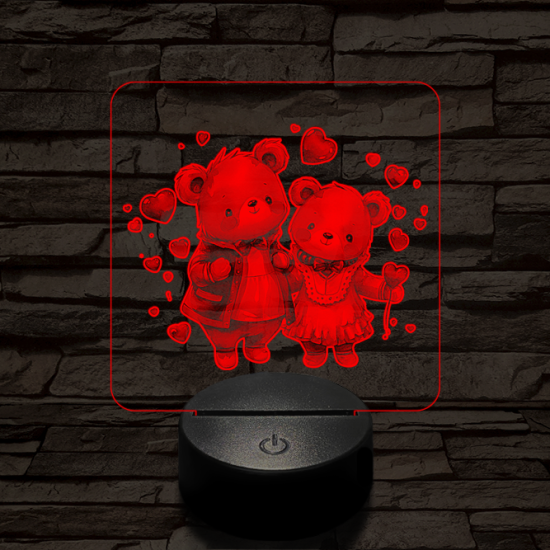 Édes szív macik 7 színű valósághű 3D led lámpa