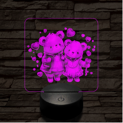 Édes szív macik 7 színű valósághű 3D led lámpa