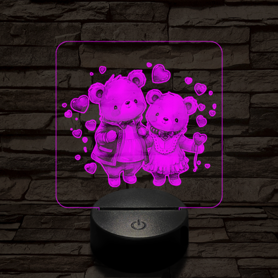 Édes szív macik 7 színű valósághű 3D led lámpa