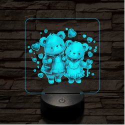 Édes szív macik 7 színű valósághű 3D led lámpa