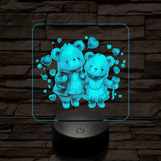 Édes szív macik 7 színű valósághű 3D led lámpa