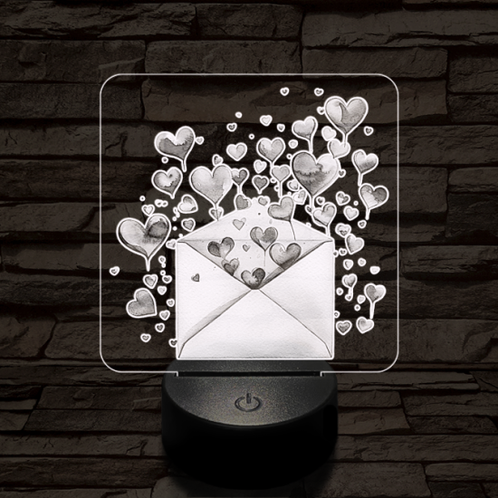 Levélbe zárt szivek 7 színű valósághű 3D led lámpa