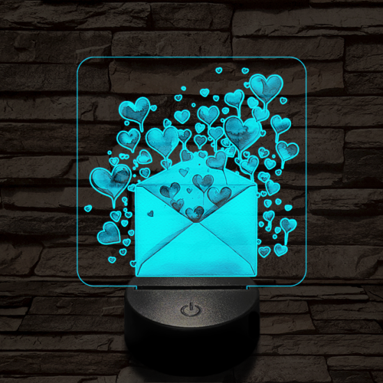 Levélbe zárt szivek 7 színű valósághű 3D led lámpa