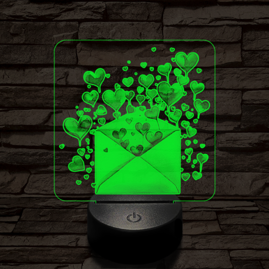 Levélbe zárt szivek 7 színű valósághű 3D led lámpa