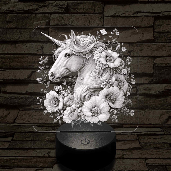 Unikornis virágokkal 7 színű valósághű 3D led lámpa
