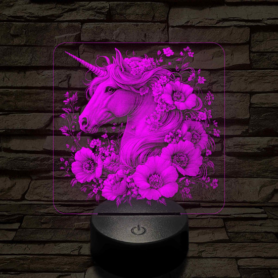 Unikornis virágokkal 7 színű valósághű 3D led lámpa