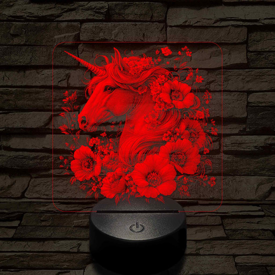 Unikornis virágokkal 7 színű valósághű 3D led lámpa