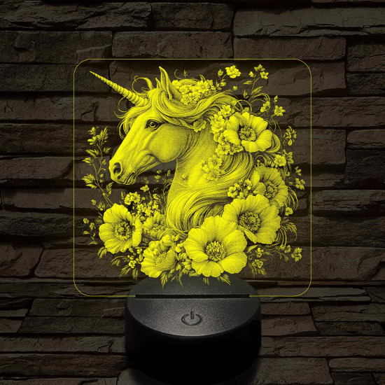 Unikornis virágokkal 7 színű valósághű 3D led lámpa