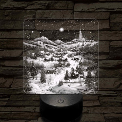 Meghitt falu a hóesésben 7 színű valósághű 3D led lámpa