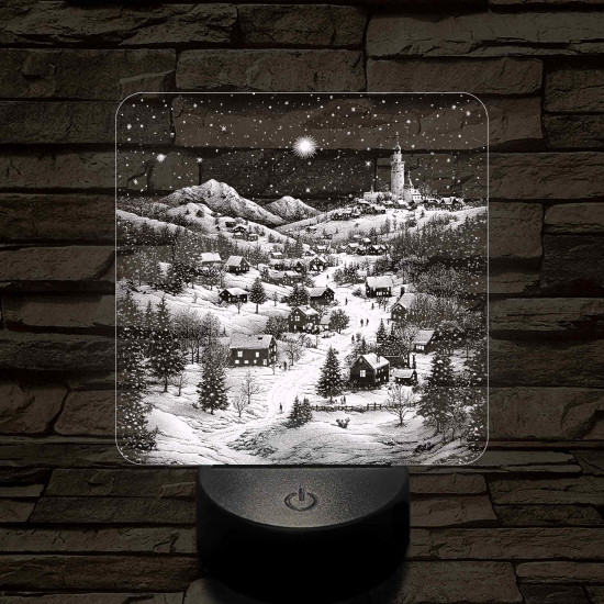 Meghitt falu a hóesésben 7 színű valósághű 3D led lámpa