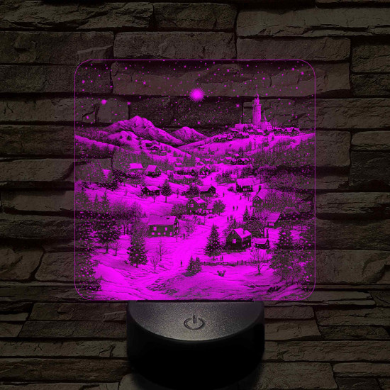 Meghitt falu a hóesésben 7 színű valósághű 3D led lámpa