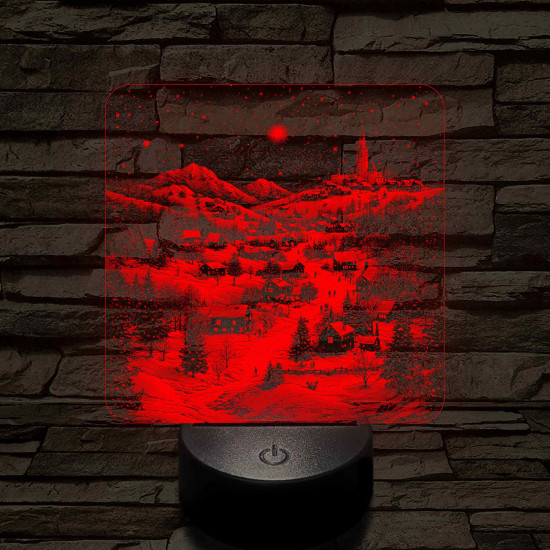 Meghitt falu a hóesésben 7 színű valósághű 3D led lámpa
