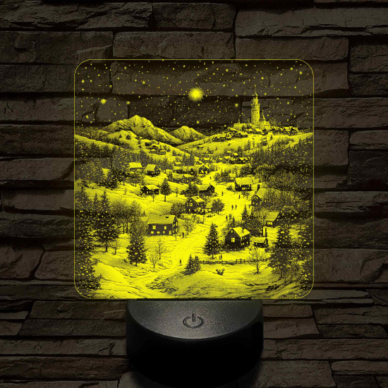 Meghitt falu a hóesésben 7 színű valósághű 3D led lámpa