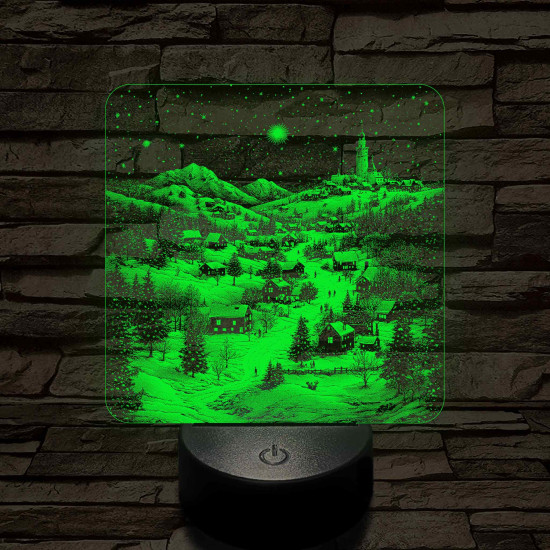 Meghitt falu a hóesésben 7 színű valósághű 3D led lámpa