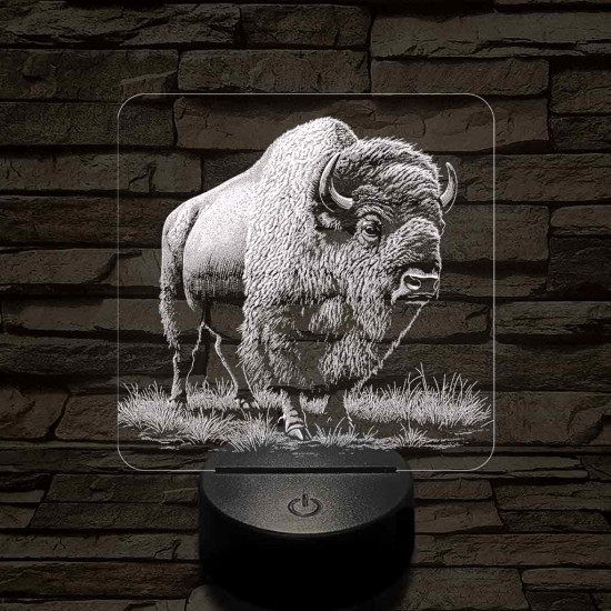 Tiszteletet parancsoló bölény 7 színű valósághű 3D led lámpa