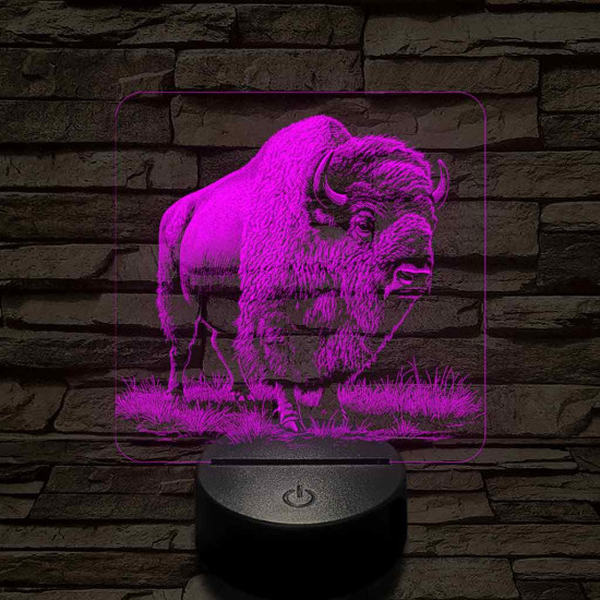 Tiszteletet parancsoló bölény 7 színű valósághű 3D led lámpa
